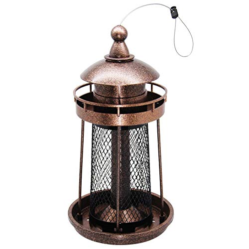 Twinkle Star Wild Bird Feeder Hanging for Garden Yard Outside Decoration, Panorama Gazebo Birdfeeder, Lighthouse Shaped (Copper Red) - Twinkle Star