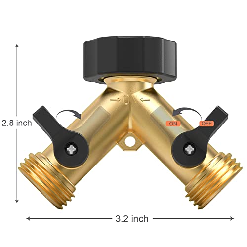 Twinkle Star Garden Hose Splitter 2 Way Heavy Duty, Y Connector Brass Garden Hose Adapter, Hose Bib Splitter with 2 Extra Rubber Washers - Twinkle Star