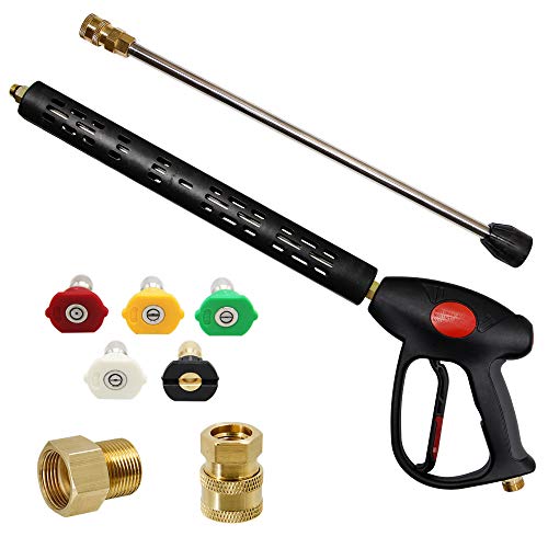 Twinkle Star Replacement Pressure Washer Gun with 16 Inch Extension Wand, 4000 PSI, Power Washer Gun with M22-15mm or M22-14mm Fitting, 5 Nozzle Tips, 40 Inch - Twinkle Star