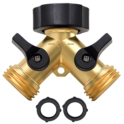 Twinkle Star Garden Hose Splitter 2 Way Heavy Duty, Y Connector Brass Garden Hose Adapter, Hose Bib Splitter with 2 Extra Rubber Washers - Twinkle Star