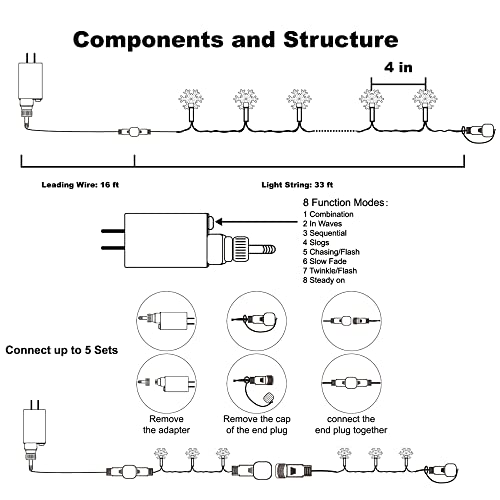 Twinkle Star 100 LED Christmas Snowflake String Lights, 49 FT Plug in Fairy Light Waterproof, Extendable for Indoor Outdoor Holiday Wedding Party, Xmas Tree, New Year, Garden Decorations (Whi - Twinkle Star