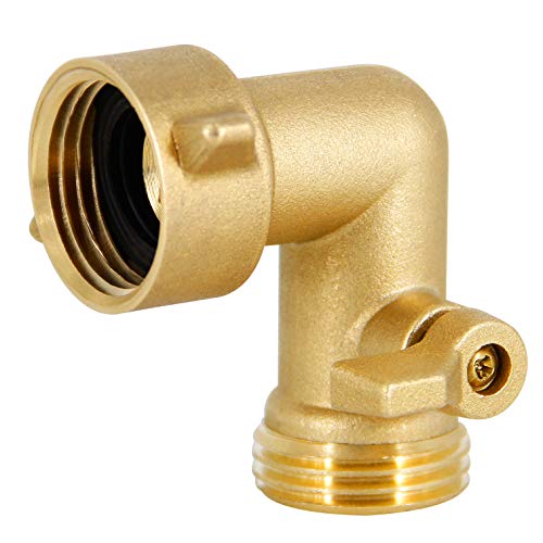 Twinkle Star 90 Degree Garden Hose Elbow with Shut Off Valve 2 Pack, 3/4" Heavy Duty Hose Adapter with 2 O-rings, Solid Brass Gooseneck Garden Hose Connector - Twinkle Star