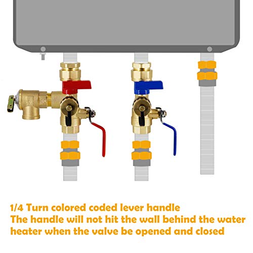 Twinkle Star 3/4 Inch IPS Isolator Tankless Water Heater Service Valve Kit, with Pressure Relief Valve, Clean Brass Construction - Twinkle Star