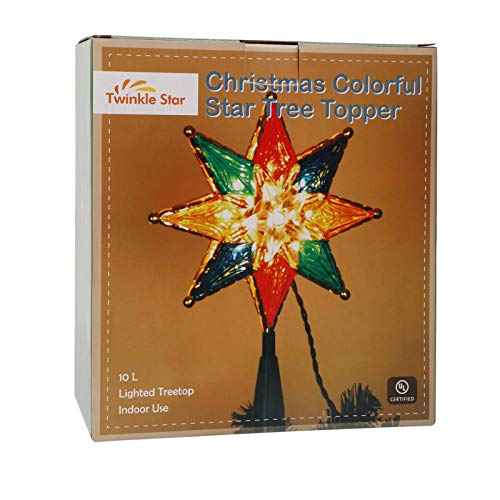 Twinkle Star Lighted Christmas Tree Topper, Colorful 8-Point Star Xmas Star Treetop with 10 Incandescent Fairy Mini Lights, Holiday Christmas Tree Decorations - Twinkle Star