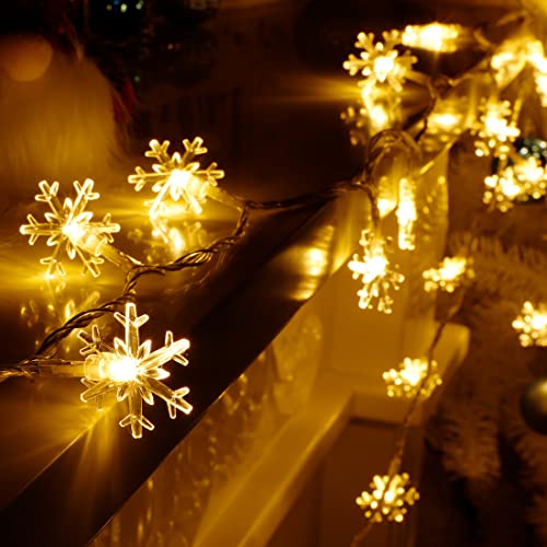 Twinkle Star 100 LED Christmas Snowflake String Lights, 49 FT Plug in Fairy Light Waterproof, Extendable for Indoor Outdoor Holiday Wedding Party, Xmas Tree, New Year, Garden Decorations (War - Twinkle Star