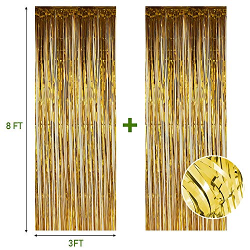 Twinkle Star 2 Pack Photo Booth Backdrop Metallic Tinsel Foil Fringe Curtains Environmental Background for Birthday Wedding Party Christmas Decorations (Gold) - Twinkle Star