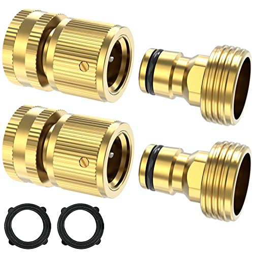 Twinkle Star Garden Hose Quick Connect Water Hose Fitting, 3/4 Inches Brass Female and Male Connector (2 Set) - Twinkle Star