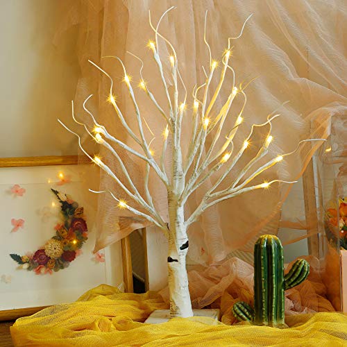 Twinkle Star 24 LED Tabletop Lighted Birch Tree Battery Operated, Thanksgiving Table Decoration Lights for Indoor Christmas Wedding Party Home Bedroom Fall Decoration - Twinkle Star