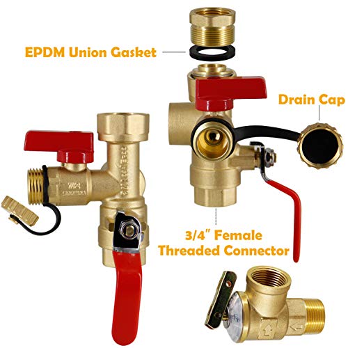 Twinkle Star 3/4 Inch IPS Isolator Tankless Water Heater Service Valve Kit, with Pressure Relief Valve, Clean Brass Construction - Twinkle Star