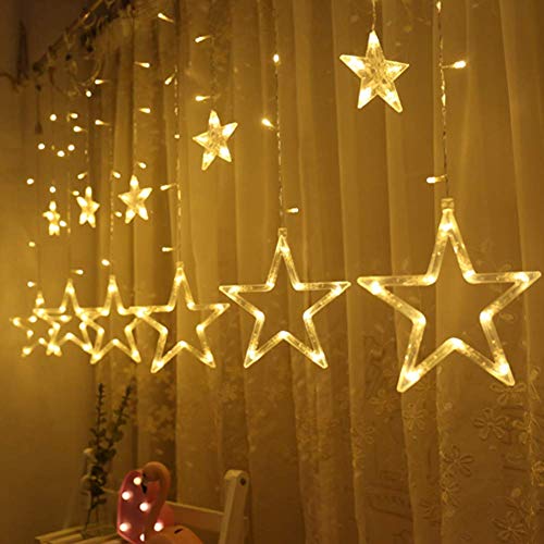 Twinkle Star 12 Stars 138 LED Curtain String Lights, Window Curtain Lights with 8 Flashing Modes Ramadan Decoration for Christmas, Wedding, Party, Home Decorations (Warm White) - Twinkle Star