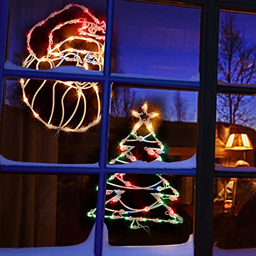 Twinkle Star 2 Pack Christmas Window Silhouette Lights, Lighted Santa Claus and Xmas Tree Double Sided Decorations with 100 Count Incandescent Mini Light, for Holiday Indoor Wall Door Glass D - Twinkle Star