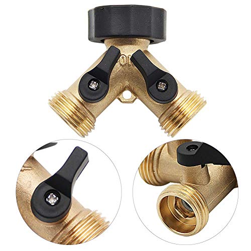 Twinkle Star Garden Hose Splitter 2 Way Heavy Duty, Y Connector Brass Garden Hose Adapter, Hose Bib Splitter with 2 Extra Rubber Washers - Twinkle Star