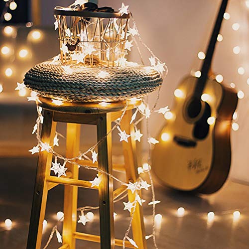 Twinkle Star 40 LED 14 FT Star String Lights Battery Operated, Fairy String Light for Home, Ramadan Party, Christmas, Wedding Party, Garden Decorations, Warm White - Twinkle Star