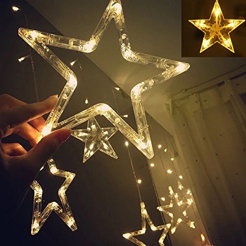 Twinkle Star 12 Stars 138 LED Curtain String Lights, Window Curtain Lights with 8 Flashing Modes Ramadan Decoration for Christmas, Wedding, Party, Home Decorations (Warm White) - Twinkle Star