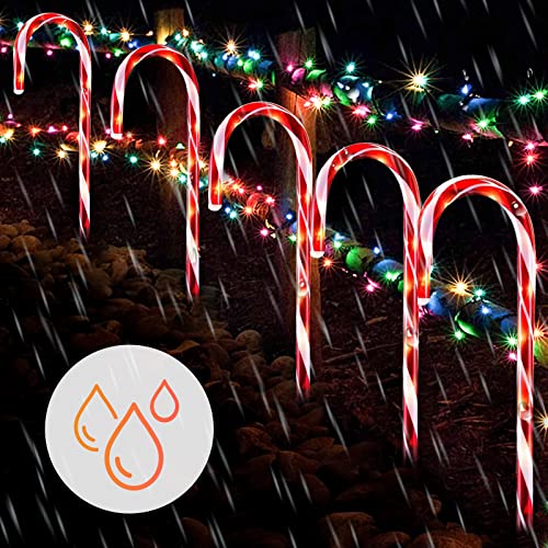 Twinkle Star Christmas Candy Cane Lights, 10 Pcs Christmas Pathway Markers with 60 Count Incandescent Warm White Fairy Lights for Outdoor Holiday Walkway Patio Garden Christmas Decorations - Twinkle Star