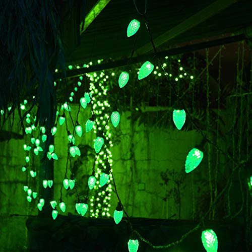 Twinkle Star C9 St Patricks Day String Lights, 50 LED 33ft Outdoor Fairy Lights with 29V Safe Adaptor, Extendable Green Wire String Lights for Holiday Patio Xmas Tree Wedding Party Decoration - Twinkle Star