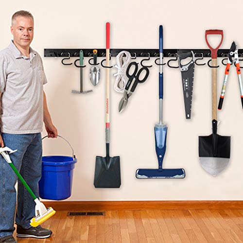 Twinkle Star Upgrade 64 Inch Garage Tool Organizer Wall Mounted, Mop Broom Holder Adjustable Storage System, Wall Holders for Garden Tools, Heavy Duty Tool Hanger with 16 Hooks 4 Rails - Twinkle Star