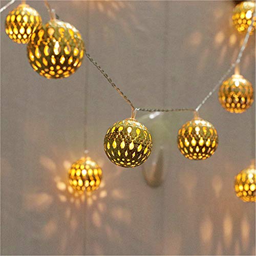 Twinkle Star 40 LED Globe String Lights, Halloween Decorations Golden Moroccan Hanging Lights Battery Operated Decor for Indoor, Home, Bedroom, Party, Wedding, Christmas Tree, Warm White - Twinkle Star