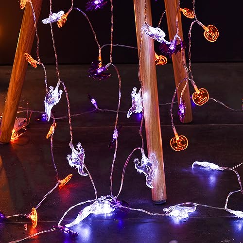 Twinkle Star Halloween String Lights, Set of 3 Total 90 LED 35.4 FT Purple Bat, White Ghost, Orange Pumpkin String Lights Battery Operated Indoor Party Bedroom Home Festival Decoration - Twinkle Star