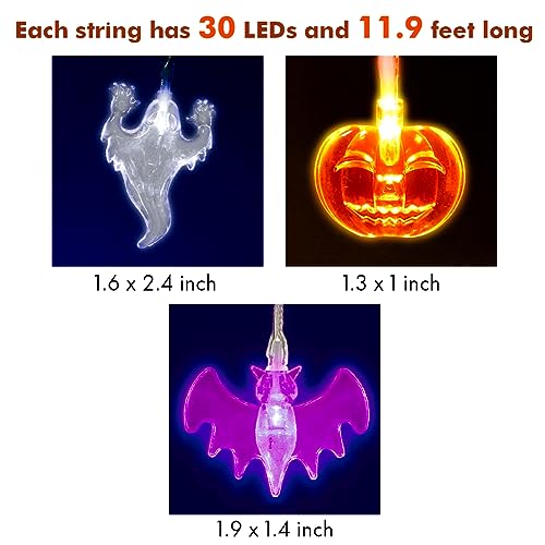 Twinkle Star Halloween String Lights, Set of 3 Total 90 LED 35.4 FT Purple Bat, White Ghost, Orange Pumpkin String Lights Battery Operated Indoor Party Bedroom Home Festival Decoration - Twinkle Star