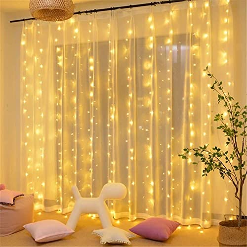 MAGGIFT 304 LED Curtain String Lights, 9.8 x 9.8 ft, 8 Modes Plug in Fairy String Light with Remote Control, Christmas, Backdrop for Indoor Outdoor Bedroom Window Wedding Party Decoration, Wa - Twinkle Star