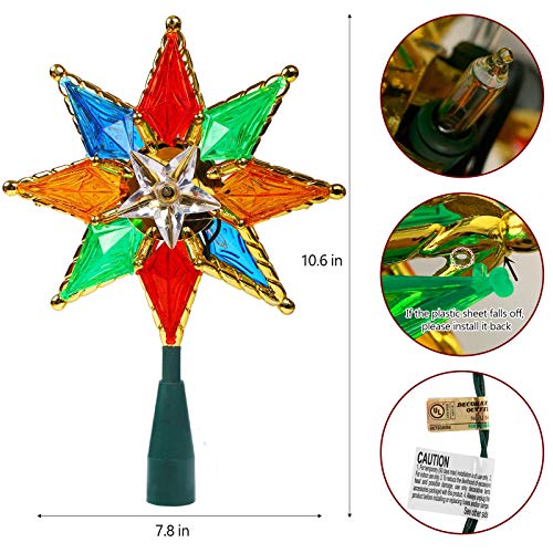 Twinkle Star Lighted Christmas Tree Topper, Colorful 8-Point Star Xmas Star Treetop with 10 Incandescent Fairy Mini Lights, Holiday Christmas Tree Decorations - Twinkle Star