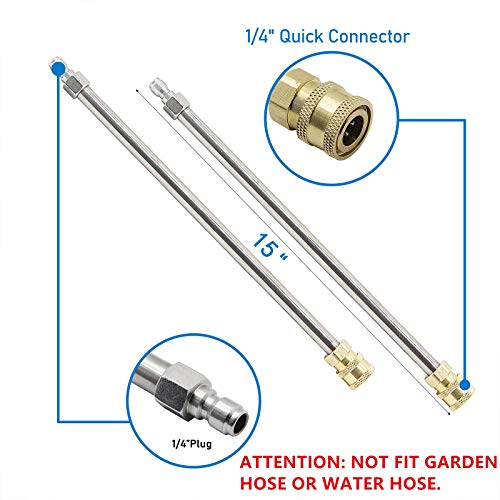 Twinkle Star 15" Pressure Washer Surface Cleaner with 3 Wheels, Stainless Steel Housing & 1/4" Quick Connector, Power Washer Attachment with 2 Extension Wand, 2 Replacement Nozzles, 4000 PSI - Twinkle Star