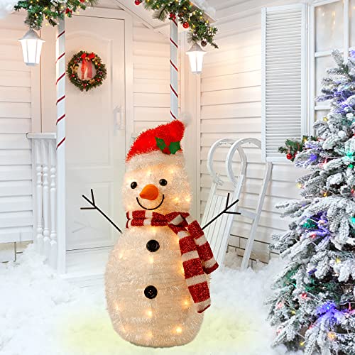 Twinkle Star 22 Inch Lighted Christmas Tinsel Snowman Decorations, Pre-Lit Light Up with 25 Count Clear Incandescent Lights, Indoor or Outdoor Garden Yard Lawn Festive Holiday Decoration - Twinkle Star