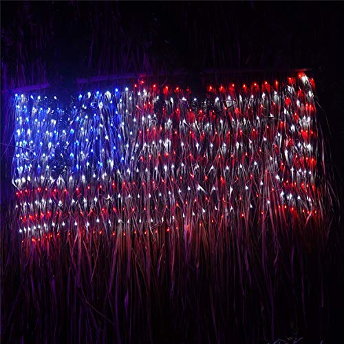 Twinkle Star American Flag Patriotic Lights (Super Larger & Safer), Outdoor Lighted USA Light String Waterproof Hanging Ornaments for Independence Day, July 4th, National Memorial Day - Twinkle Star