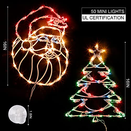 Twinkle Star 2 Pack Christmas Window Silhouette Lights, Lighted Santa Claus and Xmas Tree Double Sided Decorations with 100 Count Incandescent Mini Light, for Holiday Indoor Wall Door Glass D - Twinkle Star