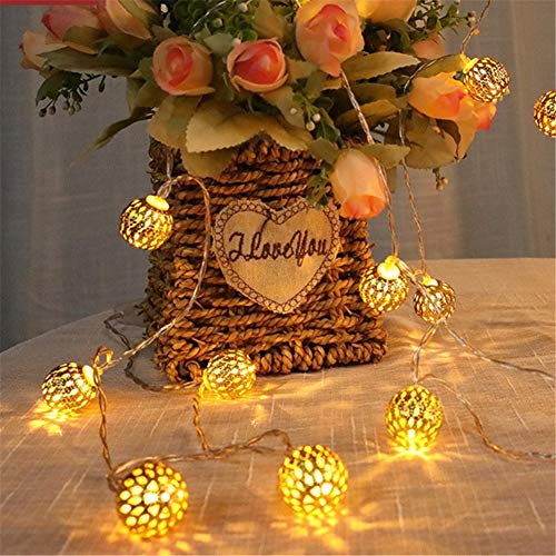 Twinkle Star 40 LED Globe String Lights, Halloween Decorations Golden Moroccan Hanging Lights Battery Operated Decor for Indoor, Home, Bedroom, Party, Wedding, Christmas Tree, Warm White - Twinkle Star