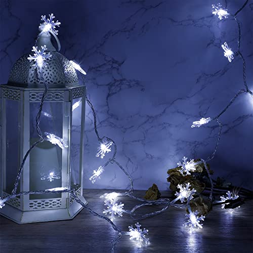 Twinkle Star 100 LED Christmas Snowflake String Lights, 49 FT Plug in Fairy Light Waterproof, Extendable for Indoor Outdoor Holiday Wedding Party, Xmas Tree, New Year, Garden Decorations (Whi - Twinkle Star