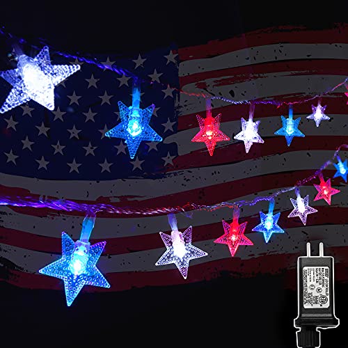 Twinkle Star 100 LED Star String Lights, Plug in Fairy String Lights Waterproof, Extendable for Indoor, Outdoor, Wedding Party, Christmas Tree, New Year, Garden Decoration, Red & Blue & White - Twinkle Star