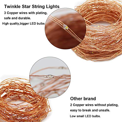 Twinkle Star, 3.5 Inches Indoor Outdoor, LED String Light 66ft Fairy Copper String Lights USB and Adapter Powered with 8 Modes & Timer, Home Lighting Decor for Indoor Outdoor Bedroom (Warm Wh - Twinkle Star