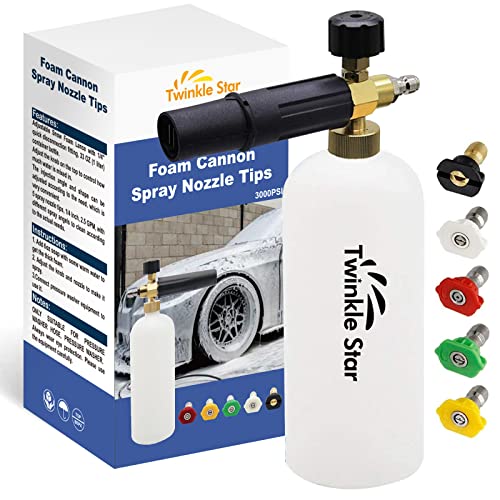 Twinkle Star Foam Cannon 1 L Bottle Snow Foam Lance with 1/4" Quick Connector, 5 Nozzle Tips for Pressure Washer - Twinkle Star