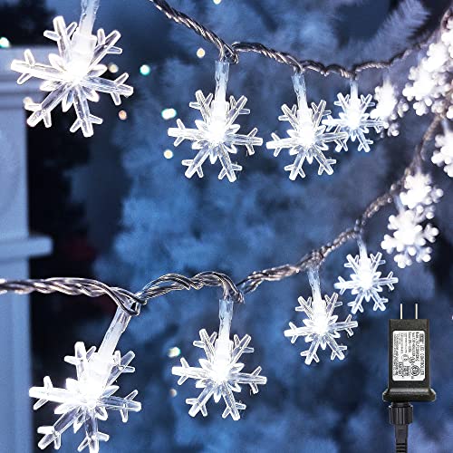 Twinkle Star 100 LED Christmas Snowflake String Lights, 49 FT Plug in Fairy Light Waterproof, Extendable for Indoor Outdoor Holiday Wedding Party, Xmas Tree, New Year, Garden Decorations (Whi - Twinkle Star