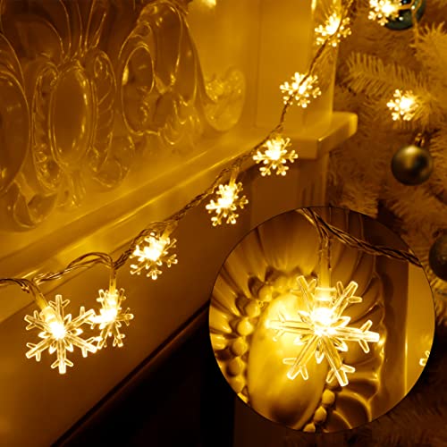 Twinkle Star 100 LED Christmas Snowflake String Lights, 49 FT Plug in Fairy Light Waterproof, Extendable for Indoor Outdoor Holiday Wedding Party, Xmas Tree, New Year, Garden Decorations (War - Twinkle Star