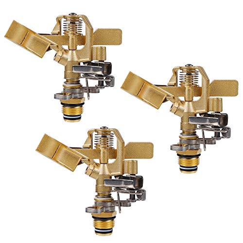 Twinkle Star 1/2 Inch Brass Impact Sprinkler, Heavy Duty Sprinkler Head with Nozzles, Adjustable 0-360 Degrees Pattern, Watering Sprinklers for Yard, Lawn and Grass Irrigation, 3 Pack - Twinkle Star