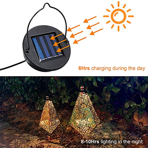 MAGGIFT 2 Pack Solar Hanging Lights, Solar Powered Retro Lantern with Handle, Warm White LED Christmas Garden Lights, Metal Diamond Shape Lamp Waterproof for Outdoor for Yard Tree Fence Patio - Twinkle Star