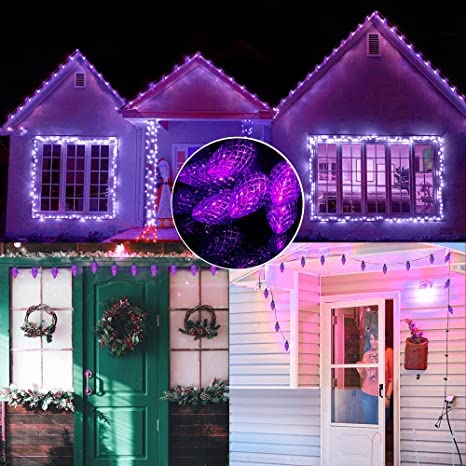 Twinkle Star C9 Halloween Lights, 24.5 FT 50 Count Faceted Strawberry String Lights Indoor Outdoor Decor, 120V UL Certified Connectable Christmas Tree Light Strand for Patio Holiday Party Hom - Twinkle Star