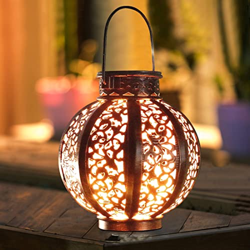 MAGGIFT 2 Pack Hanging Solar Lights,Outdoor Ramadan Solar Lanterns Decorations,Waterproof Hanging Solar Light 6 Lumens,Brown - Twinkle Star