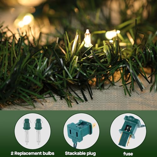 Twinkle Star 15 ft Pre-lit Christmas Garland,Lighted Artificial Pine Garland with Plug in 35 Count Clear Incandescent Mini Lights, Perfect for Indoor/Outdoor Holiday Decorations - Twinkle Star