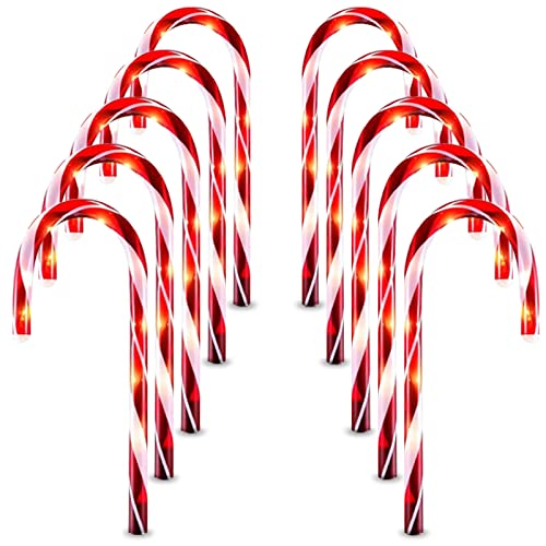 Twinkle Star Christmas Candy Cane Lights, 10 Pcs Christmas Pathway Markers with 60 Count Incandescent Warm White Fairy Lights for Outdoor Holiday Walkway Patio Garden Christmas Decorations - Twinkle Star