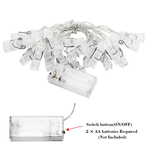 Twinkle Star 10 ft 20 LED Photo Clips String Lights Battery Operated Fairy String Lights with Clips for Hanging Pictures, Cards, Artwork - Twinkle Star