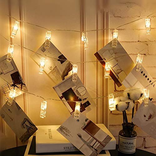 Twinkle Star 10 ft 20 LED Photo Clips String Lights Battery Operated Fairy String Lights with Clips for Hanging Pictures, Cards, Artwork - Twinkle Star