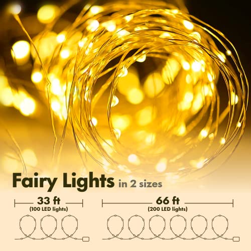 Twinkle Star 33FT 100 LED Silver Wire Fairy String Lights for Christmas Wedding Party Home Holiday Decoration,Battery Operated, Warm White, Pack of 1 - Twinkle Star