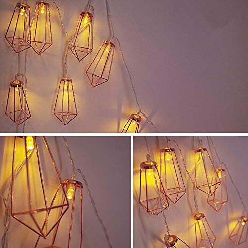 Twinkle Star 10 LED 6.6 ft Diamond String Lights Battery Operated, Geometric String Lights Warm White, Rose Gold Metal Lamps Decor for Indoor Wedding Party Bedroom Christmas - Twinkle Star