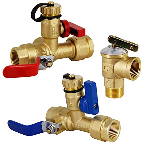 Twinkle Star 3/4 Inch IPS Isolator Tankless Water Heater Service Valve Kit, with Pressure Relief Valve, Clean Brass Construction - Twinkle Star