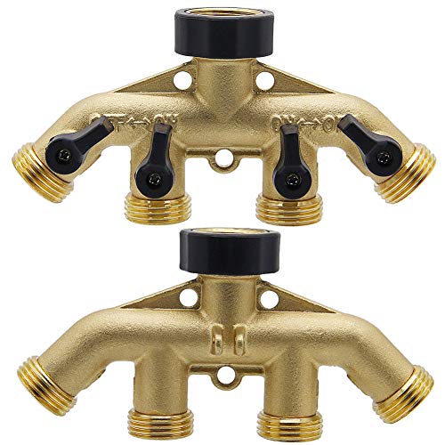 Twinkle Star 4 Way Heavy Duty Brass Garden Hose Splitter, Hose Connector 3/4", Hose Spigot Adapter with 4 Valves - Twinkle Star