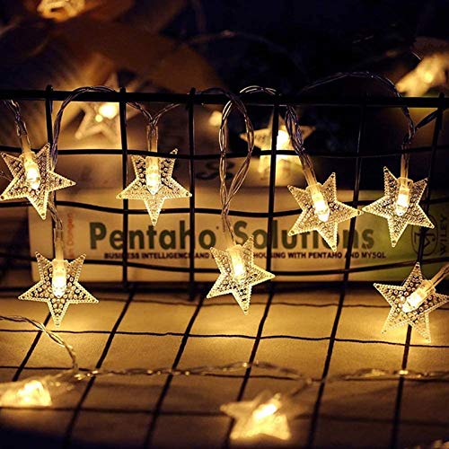 Twinkle Star 40 LED 14 FT Star String Lights Battery Operated, Fairy String Light for Home, Ramadan Party, Christmas, Wedding Party, Garden Decorations, Warm White - Twinkle Star